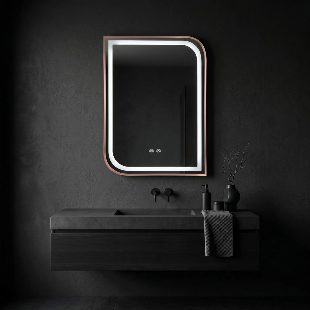 Rea ZONE, LED zrkadlo 50x70cm v ráme, brúsené ružové zlato, HOM-00304