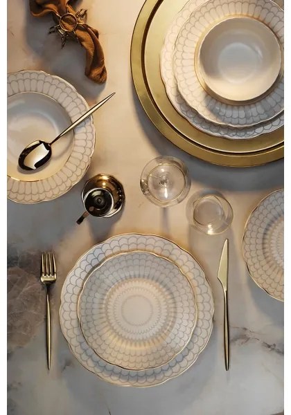 24-dielna jedálenská súprava, biela so zlatými detailmi, porcelánová