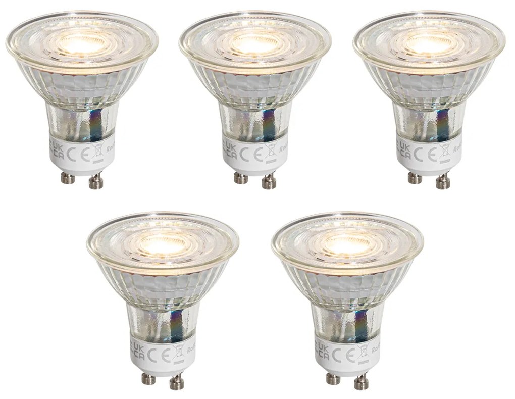 Sada 5 stmievateľných LED žiaroviek GU10 50 mm číra 4,9 W 500 lm 2700 K