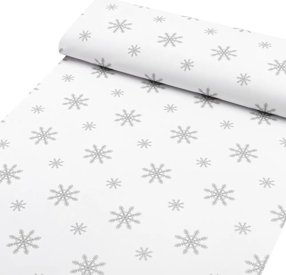 Biante Teflónový behúň na stôl TF-112 Vianočné sivé vločky na bielom 45x120 cm