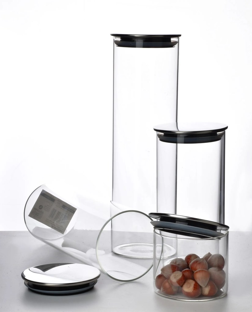 Skleněná dóza MODERN KITCHEN Silver 1 000 ml čirá
