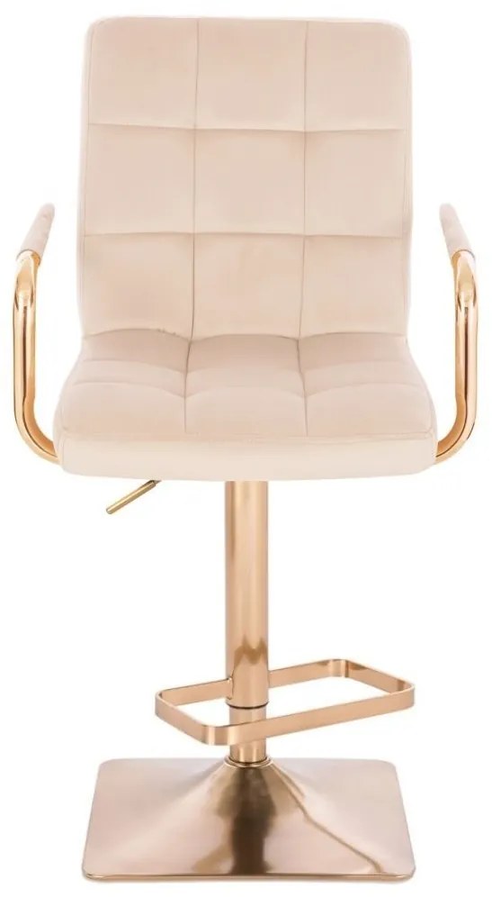 LuxuryForm DESIGN Barová stolička VERONA GOLD VELUR na zlatej hranatej podstave - krémová