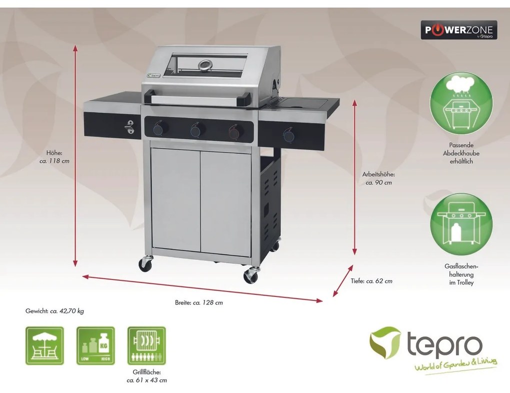 Tepro 3314 Plynový gril Keansburg 3 Special Edition, 3 horáky, 128 x 62 x 118 cm