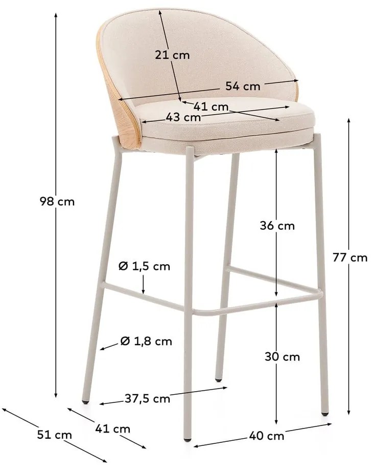 Béžová/vo svetloprírodnej farbe barová stolička (výška sedadla 77 cm) Eamy – Kave Home