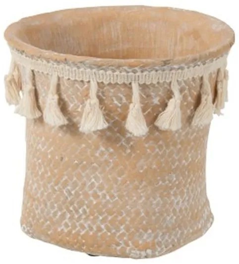 Béžový cementový kvetináč so strapcami Boho S - Ø16 * 15,5 cm