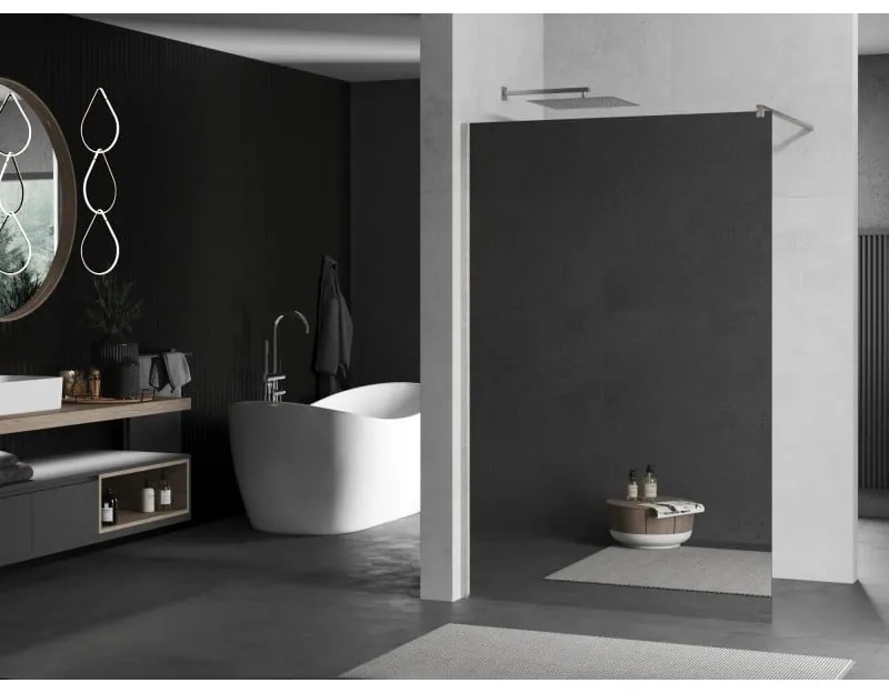 Mexen Kioto, sprchová zástena Walk-In 110 x 200 cm, 8mm sklo vzor zrkadlo, brúsená oceľ profil, 800-110-101-97-50