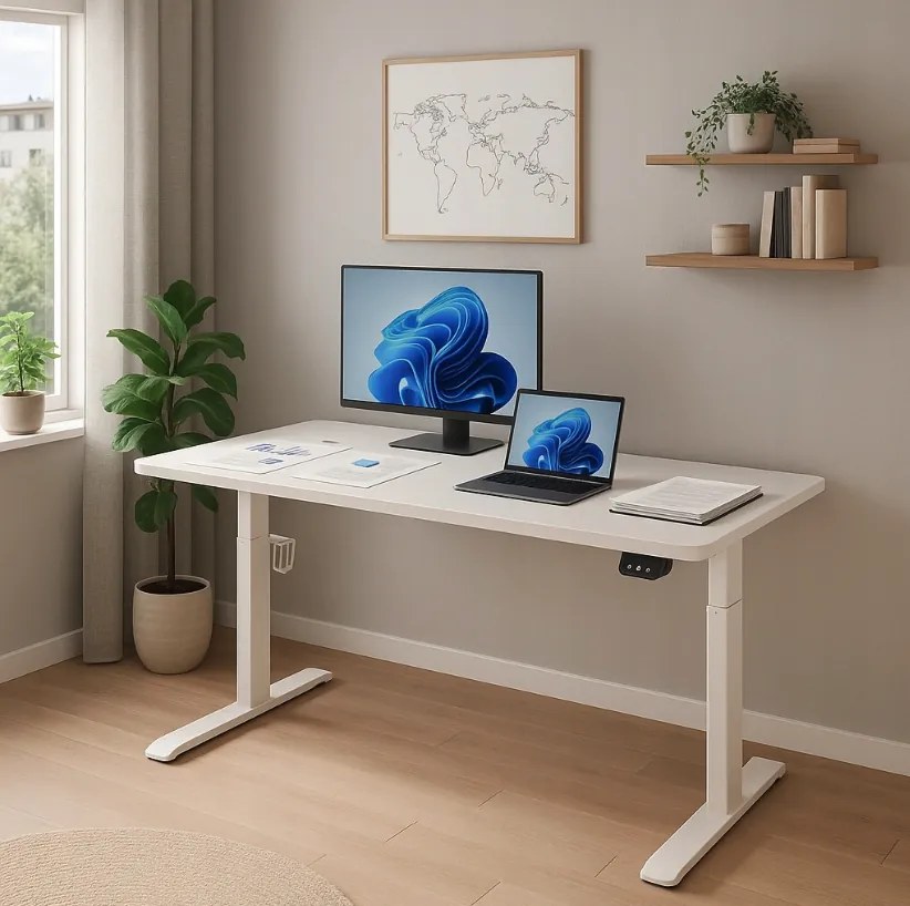 Elektrický výškovo nastaviteľný stôl 72 - 117 cm - biely Šírka: 60 cm | Dĺžka: 140 cm