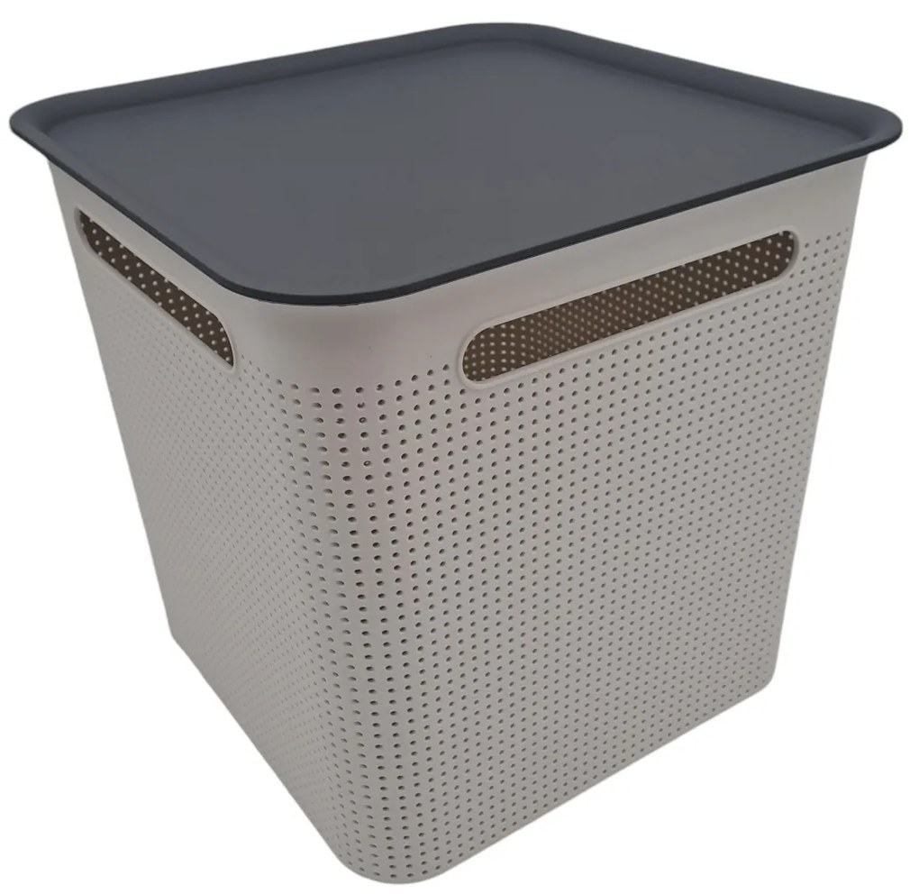 Úložný box s rúčkami BRISEN 18l, 29x29x29 cm, biely S vekom / Bez veka: Bez veka