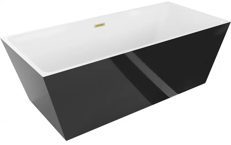 Mexen Lita, voľne stojaca vaňa 170 x 75 cm, biela-čierna, zlatý matný prepad, 52121707575-55
