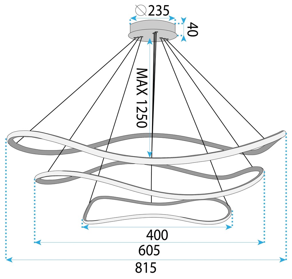 Toolight Toolight, LED závesná lampa 40/60/80cm, 82W, 3000K, LHJ016-CP3, čierna matná, OSW-50006