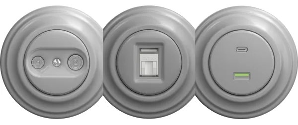 Kliklap - Retro USB zásuvka A+C bez rámika šedá