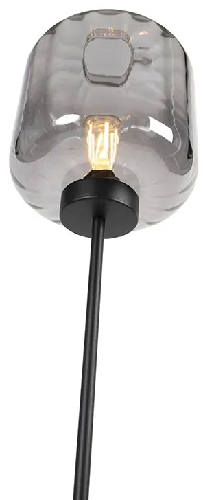 Dizajnová stojaca lampa čierna s dymovým sklom - Qara