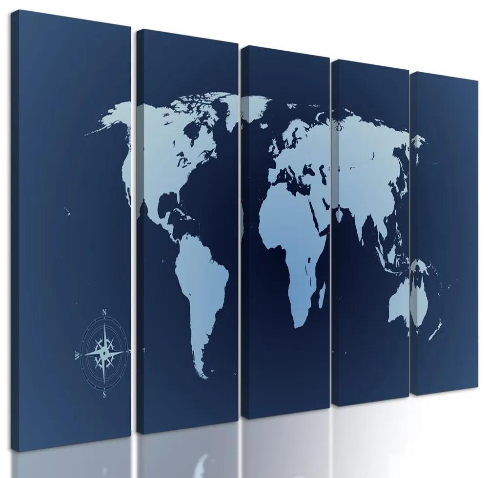 5-dielny obraz moderná mapa sveta v modrom prevedení