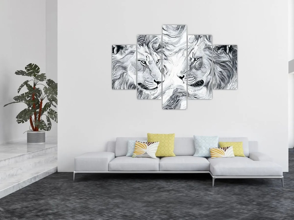 Obraz - Kreslené levie hlavy (150x105 cm)