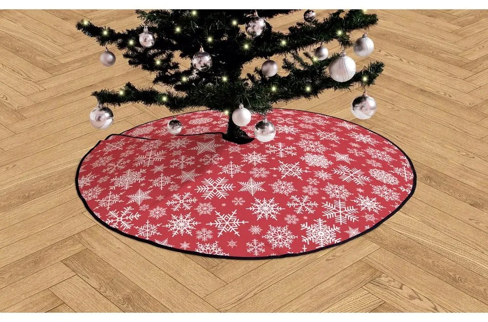 Bavlnený koberec pod vianočný stromček Butter Kings Freezy Snowflakes, ø 130 cm