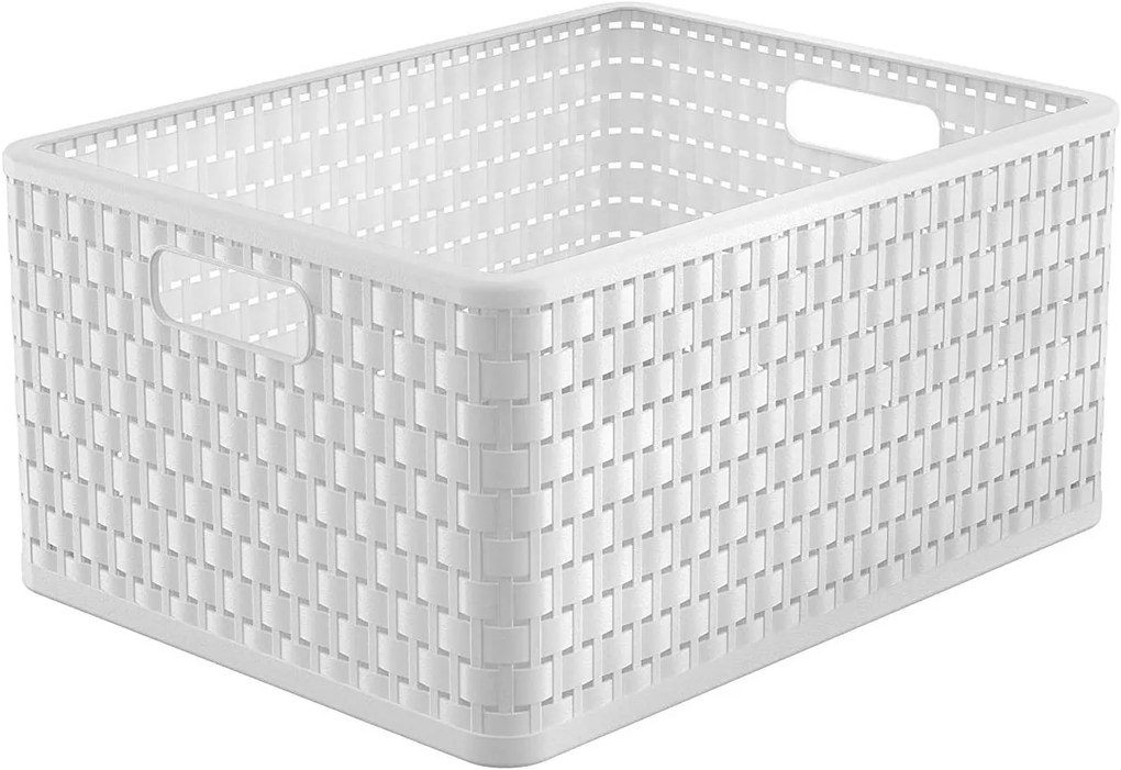 Rotho Plastový košík COUNTRY, rovný, bílý (28l - 43x33x22)