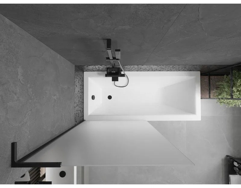 Mexen Next L, 1-krídlová vaňová zástena 90 x 150 cm, 6mm sklo námraza, čierny profil, 895-090-000-03-30-70