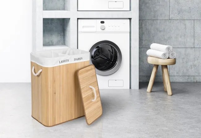 Kôš na bielizeň 2 priehradkový, bambusový