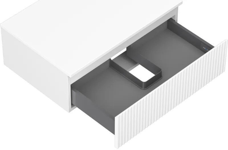 Mexen Rivel, kúpeľňová skrinka 70 cm s hornou časťou, 1 zásuvka, drážkovaná, biela matná, 91A20-07023-1-BFC01