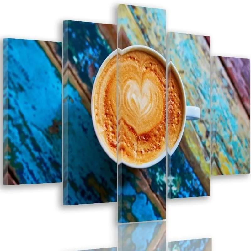 Obraz na plátně pětidílný Šálky na kávu Retro Wood - 200x100 cm