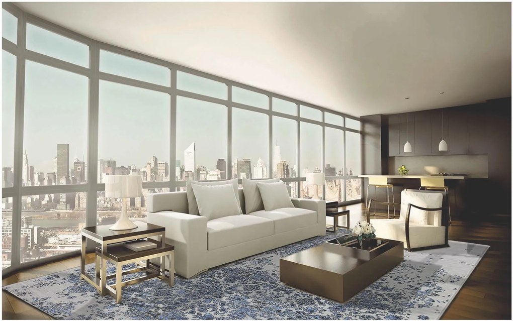 Diamond Carpets India, Ručne viazaný kusový koberec Diamond DC-JK 3 Silver / blue, 140x200, modrá, chodba / predsieň