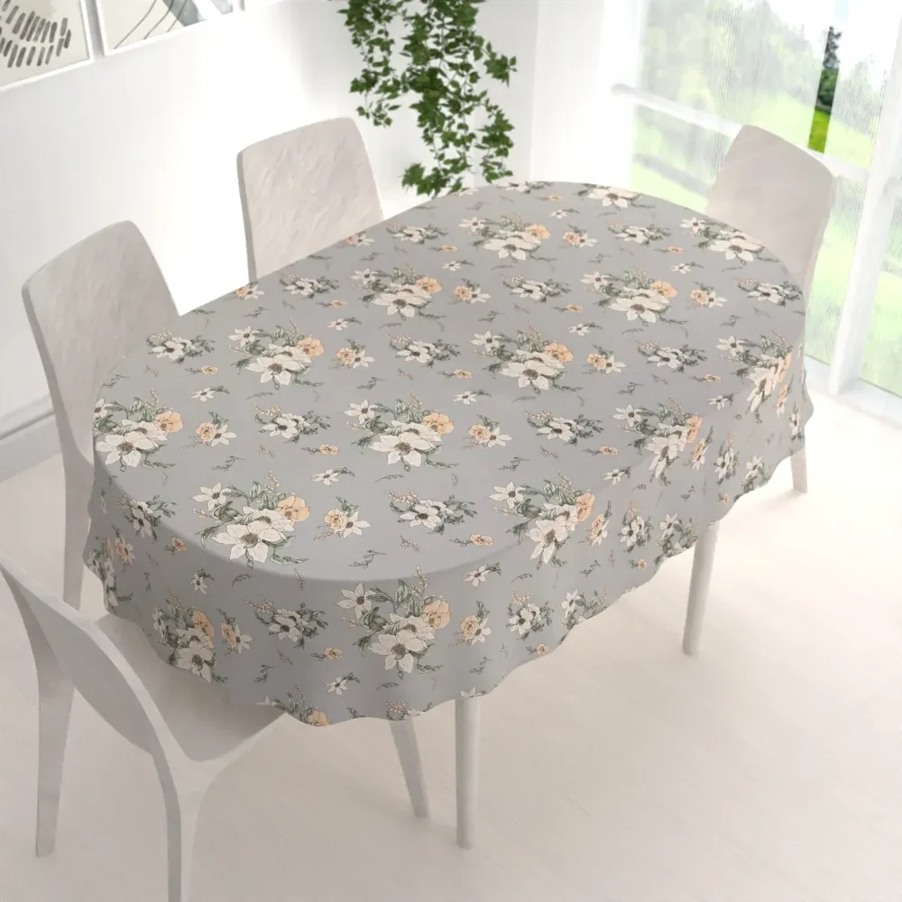 Biante Bavlnený oválny obrus Sandra SA-465 Oranžové kvety na sivom 60x100 cm