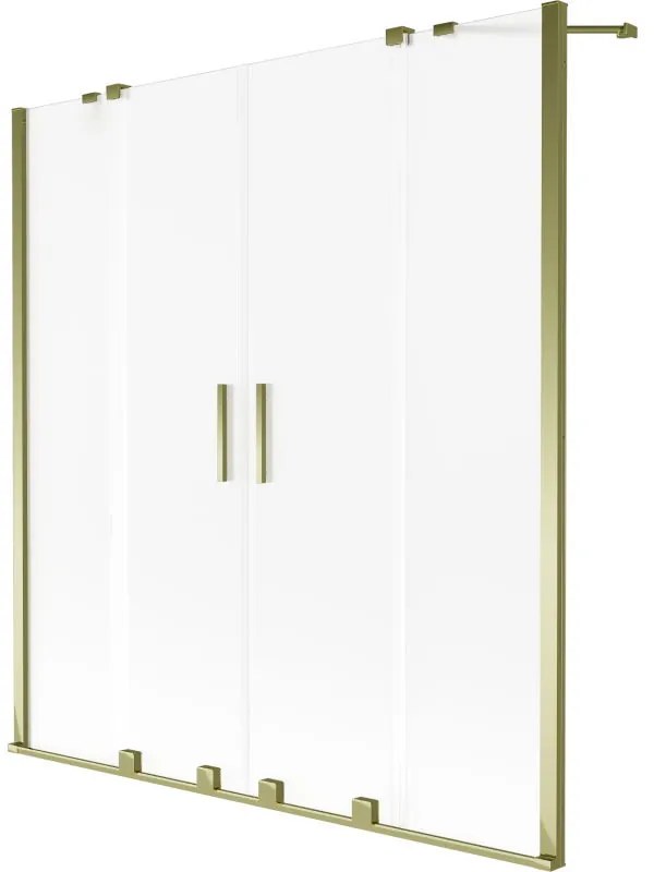 Mexen Velar Duo, 2-krídlová vaňová zástena s posuvnými dverami 160 x 150 cm, námraza, zlatý lesklý profil, 896-160-000-32-50