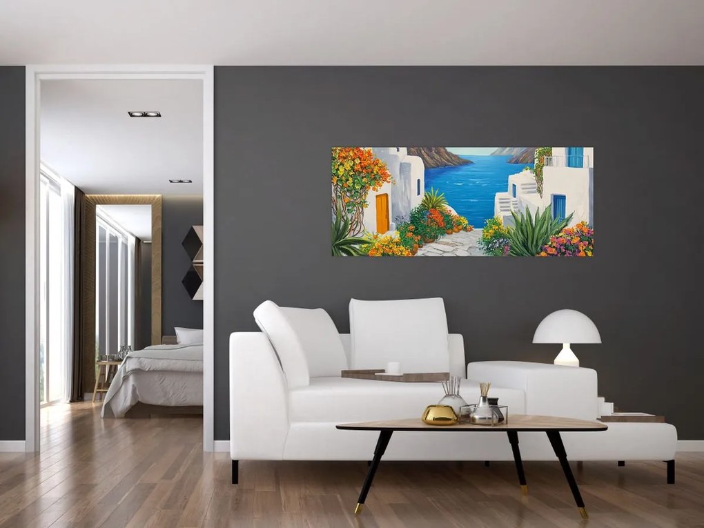 Obraz - Grécka ulička (120x50 cm)