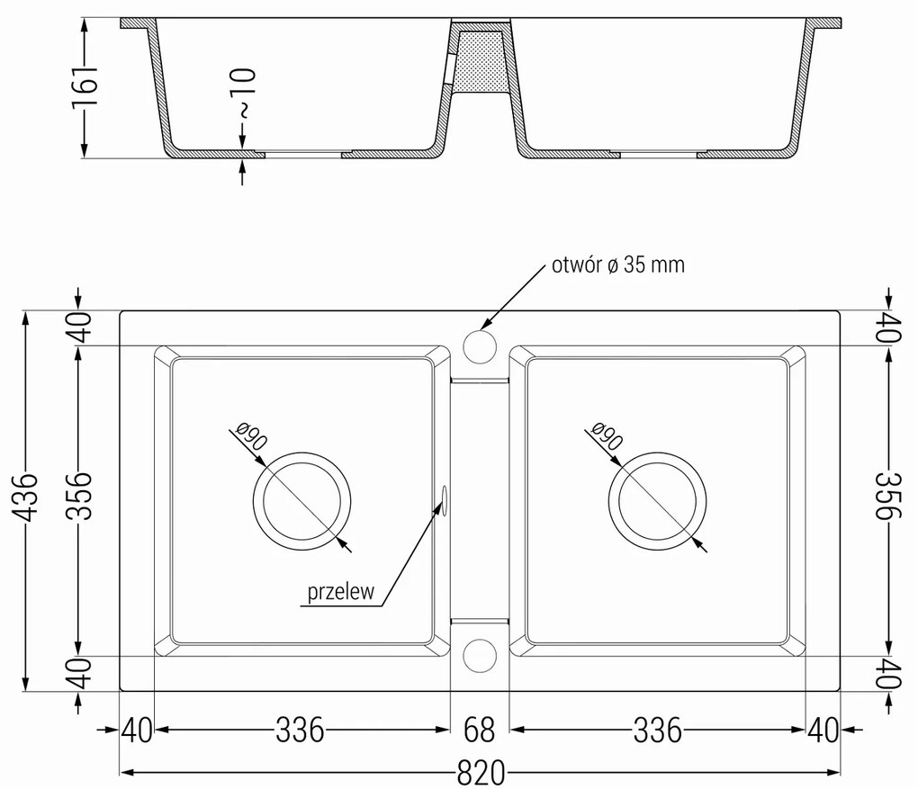 Mexen Mario, 2-komorový granitový drez 820x436x161 mm a čierna škvrnitá drezová batéria Duero, čierna škvrnitá, 6504-76-671600-76