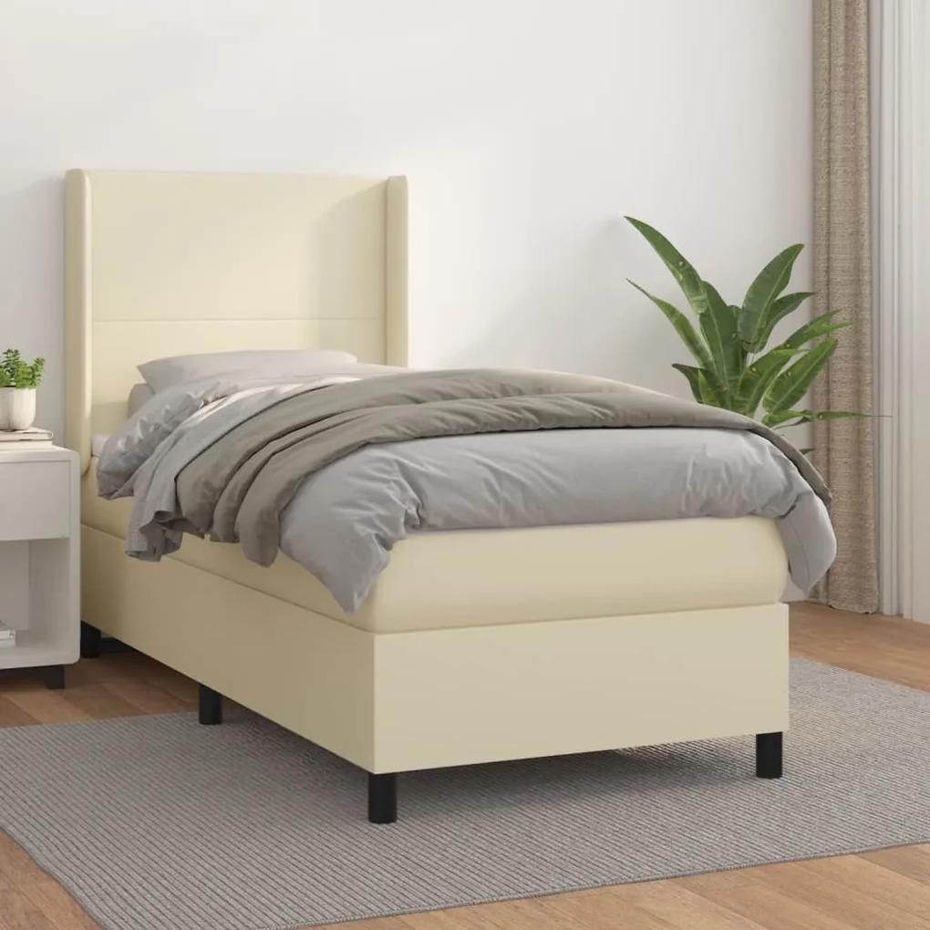 Boxspring posteľ s matracom krémová 100x200 cm umelá koža 3132365