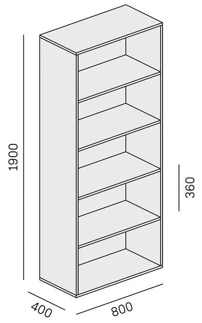PLAN Vysoký kancelársky policový regál LAYERS, 800 x 400 x 1905 mm, dub prírodný