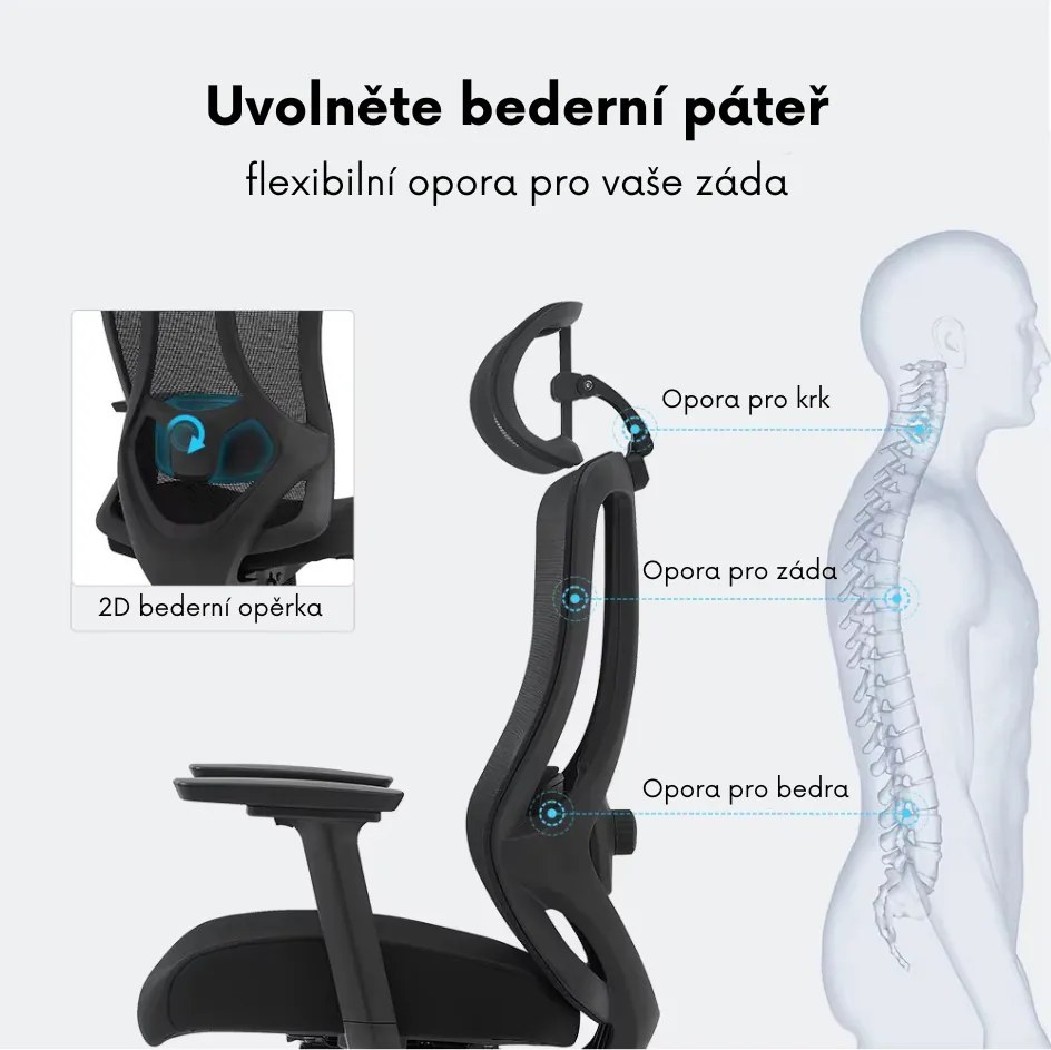 Kancelárska ergonomická stolička Neoseat TIYA — sieť / látka, čierna, nosnosť 150 kg