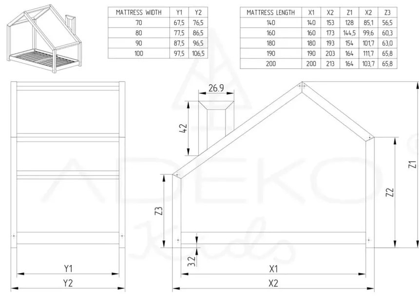 Domčeková posteľ z borovicového dreva Adeko Mila DMS, 140 x 200 cm
