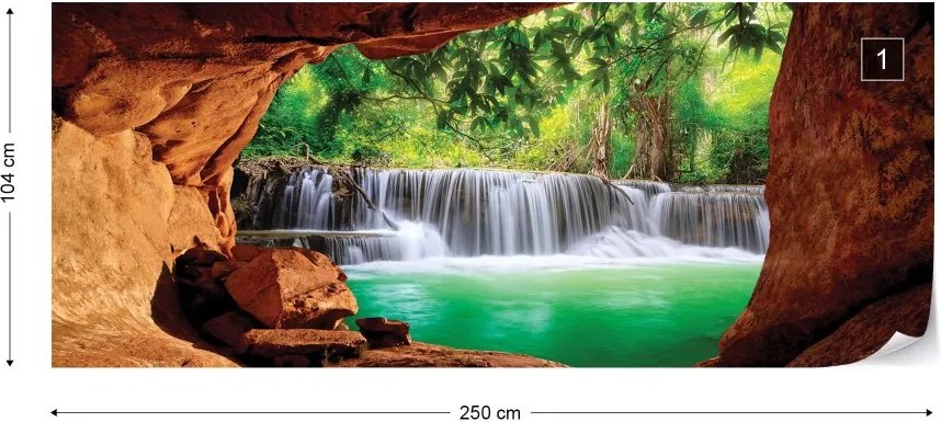Fototapeta GLIX - Waterfall Cave  2 + lepidlo ZADARMO Vliesová tapeta  - 250x104 cm