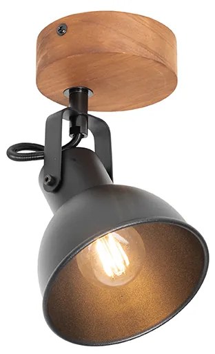 Priemyselný reflektor čierny s dreveným sklonom - Tommy
