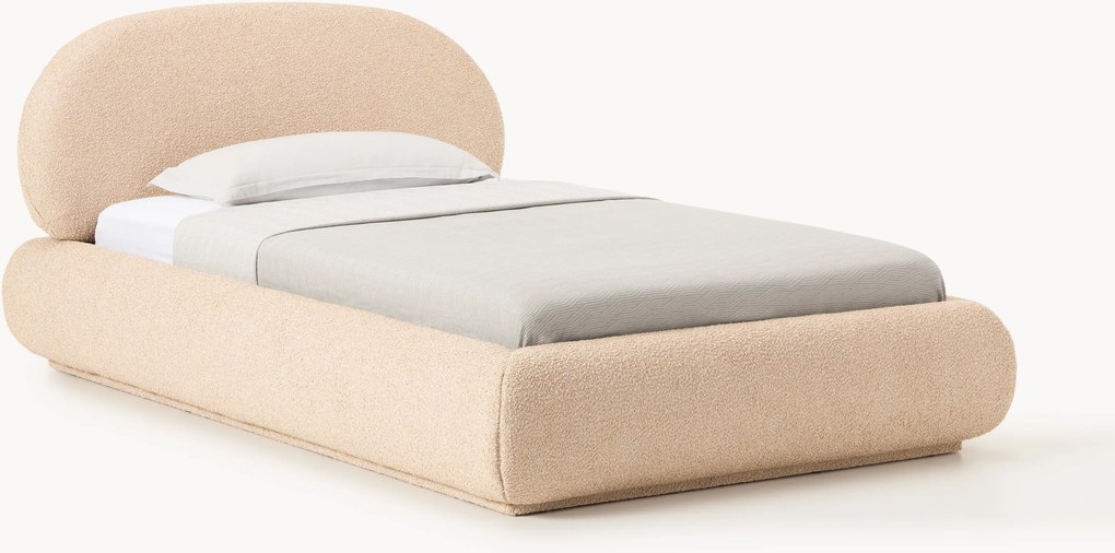 Buklé čalúnená jednolôžková posteľ s úložným priestorom Alba
