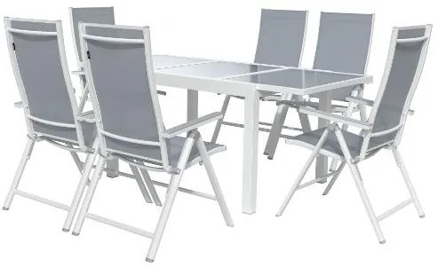 Livarno home Hliníkový záhradný rozkladací stôl Houston + Hliníkové kreslo Houston s vysokým operadlom, 6 kusov  (800008266)