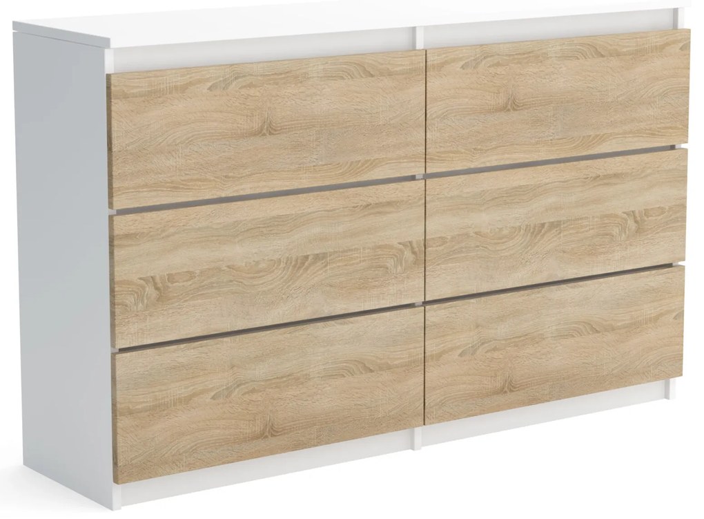 Veľká komoda 6 zásuviek ARIE šírka 120cm Biely/Sonoma dub