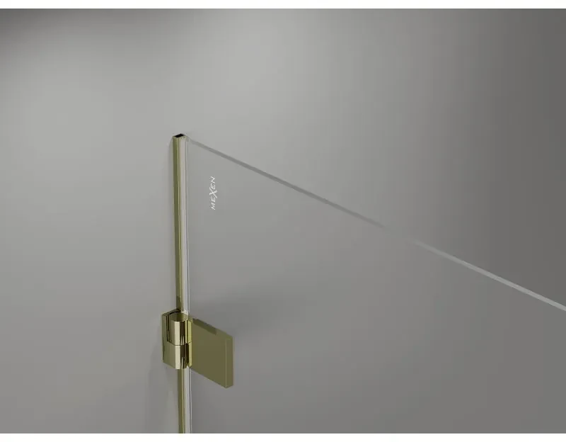 Mexen Lunar-B Duo, výklopný sprchový kút 100 x 100 cm, 8mm číre sklo, zlatý profil, 832-100L-100P-50-00
