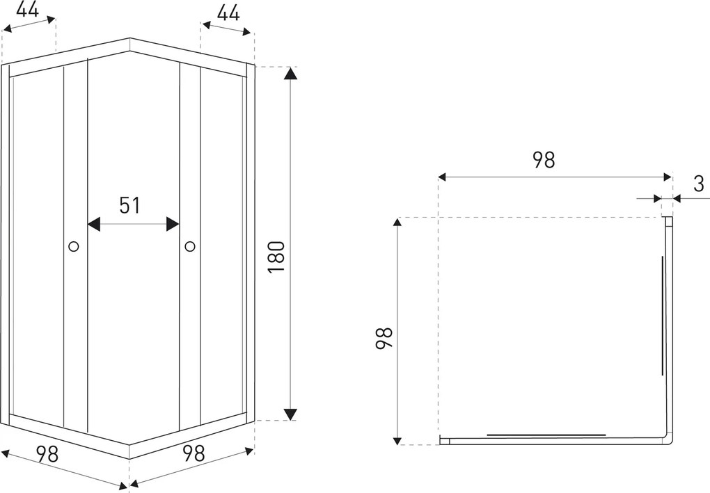 Novoterm Štvorcový sprchový kút NV-Olga SQ BL 100x100, čierny/transparent - bez vaničky
