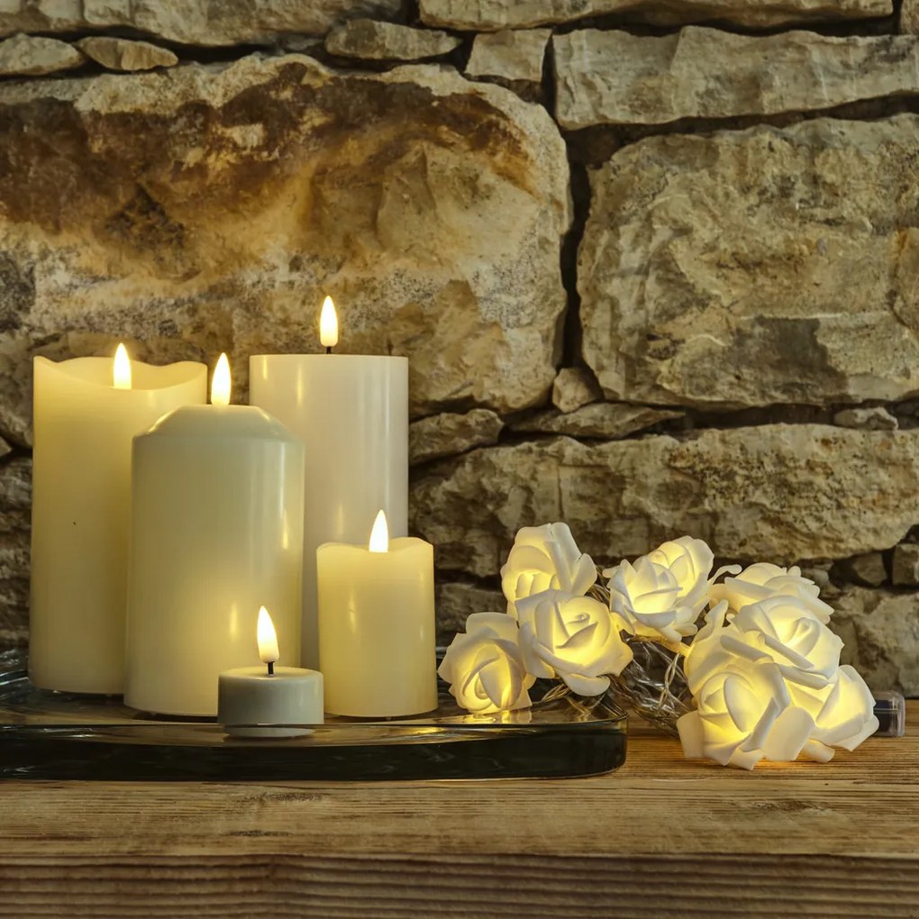 DECOLED LED světelný řetěz na baterie, 10 teple bílých diod, 1,8 m, růže