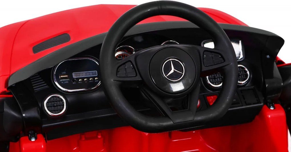 Ramiz Mercedes Benz GT batéria pre deti Červená + diaľkové ovládanie + pomalý štart + MP3 LED