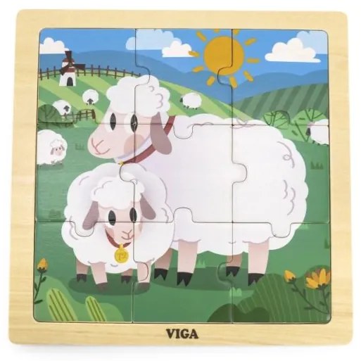 Viga Drevené puzzle 9 dielikov - ovečky