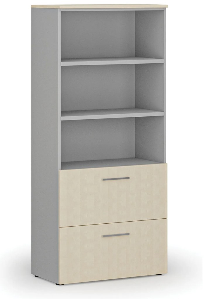Skriňa so zásuvkami pre závesné zložky PRIMO GRAY, 800 x 420 x 1781 mm, sivá/breza