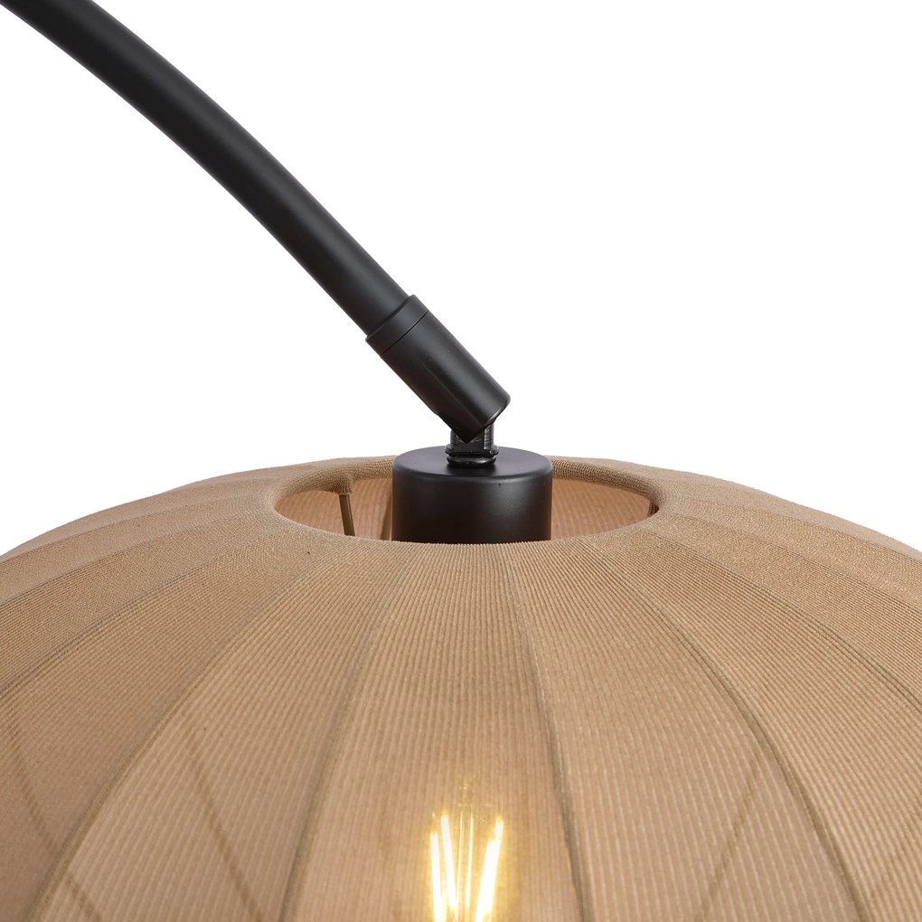 Japandi oblúková stojaca lampa čierna s hnedým tienidlom - Bida