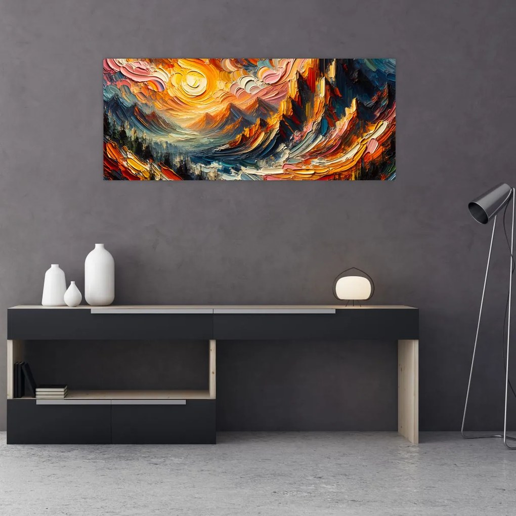 Obraz - Hory zalité slnkom (120x50 cm)