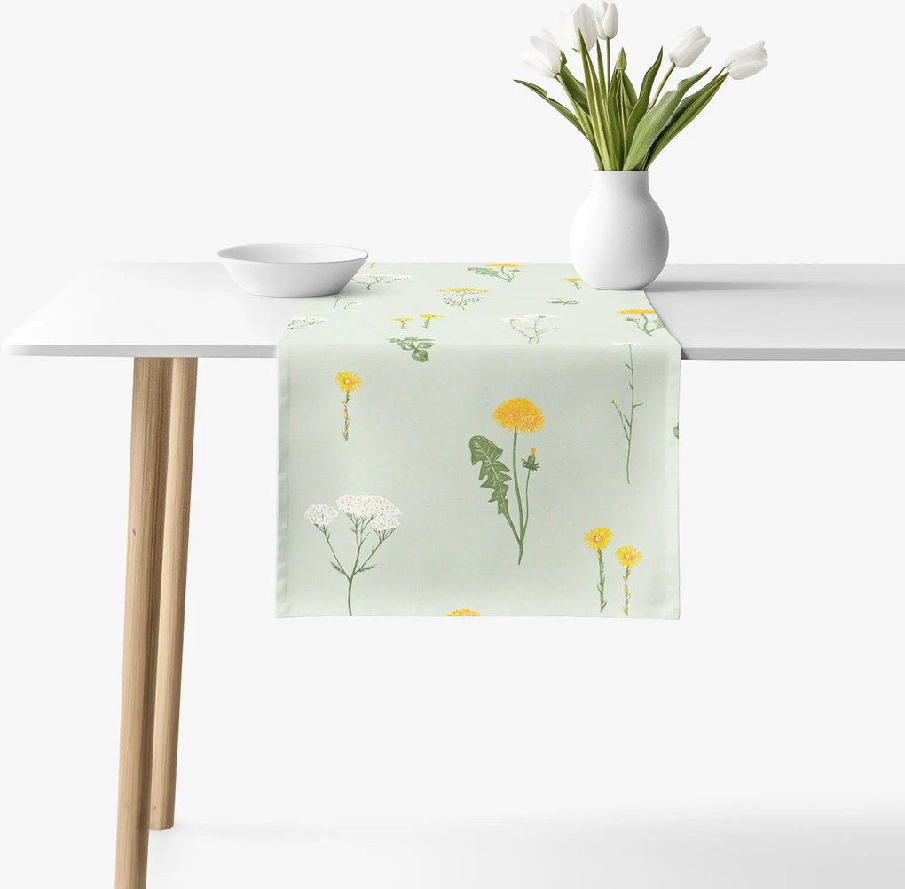 Goldea behúň na stôl 100% bavlnené plátno - zelená lúka 35x120 cm