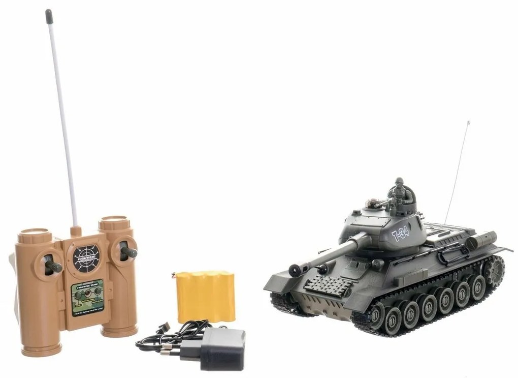 Teddies Tank RC T-34/85 so zvukom a svetlom, 33 cm, na batérie + dobíjací pack 27 MHz