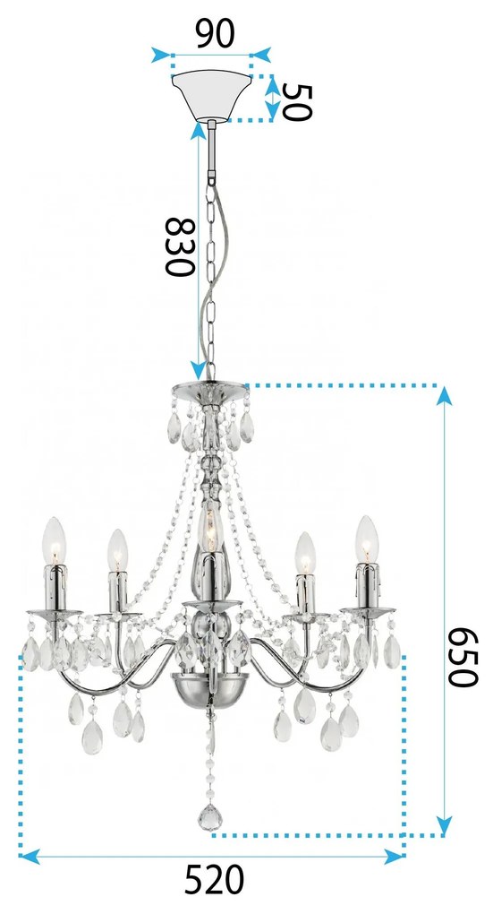 Toolight Toolight, stropné svietidlo 5xE14, EBT014-5CP, chróm, OSW-01249