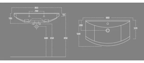Aqualine - Zápustné umývadlo ZERO 86x50 cm keramika/biela